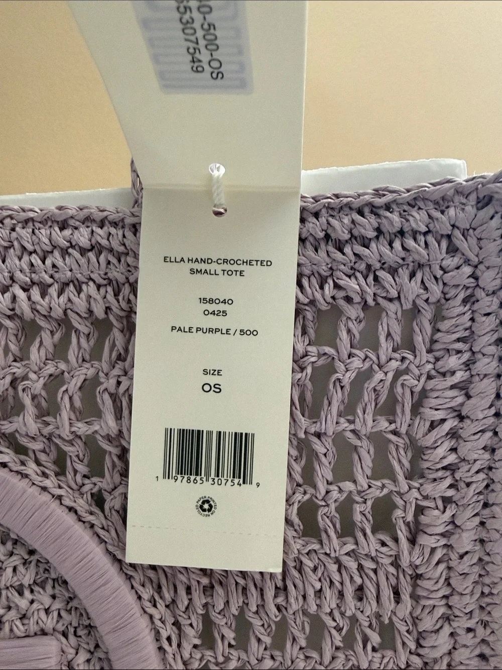 NWT , tory burch ELLA HAND-CROCHETED SMALL TOTE pale purple